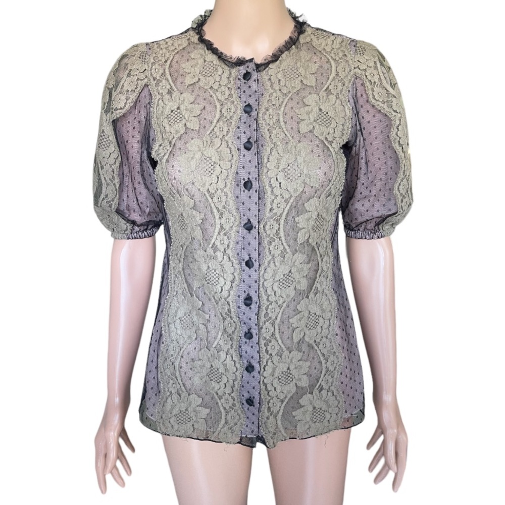 Dolce & Gabbana Dotted Sheer Floral Lace Button Front Top